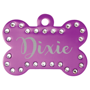 Custom 1 1/2" x 1" Laserable Anodized Aluminum Swarovski Bling Bone with Tab