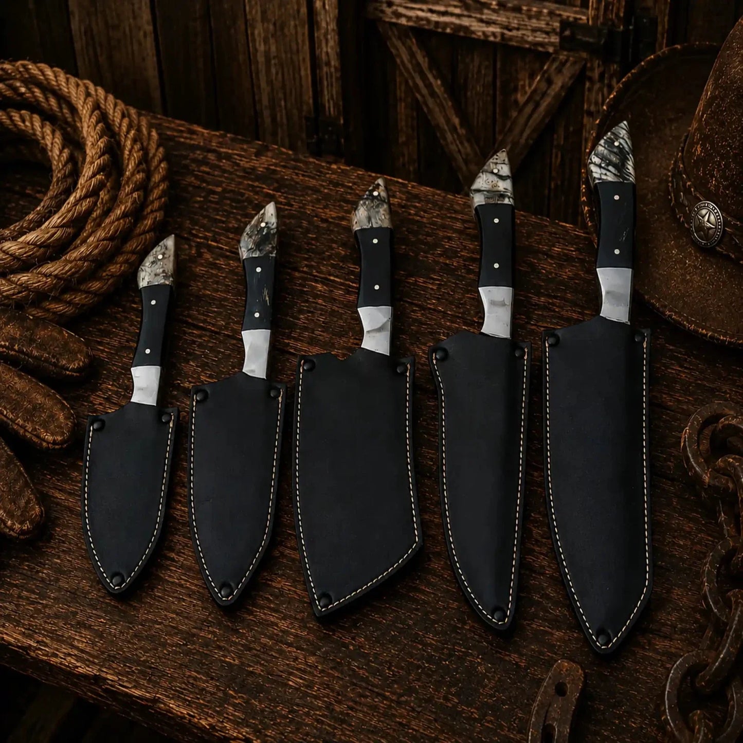 Rancher's Legacy Chef Knife Set – D2 Steel Horn Handles