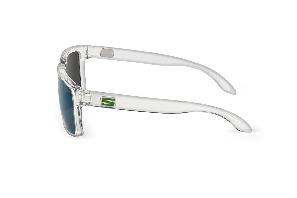 Decoy sunglasses in clear frame, Arctic edition, case and packaging