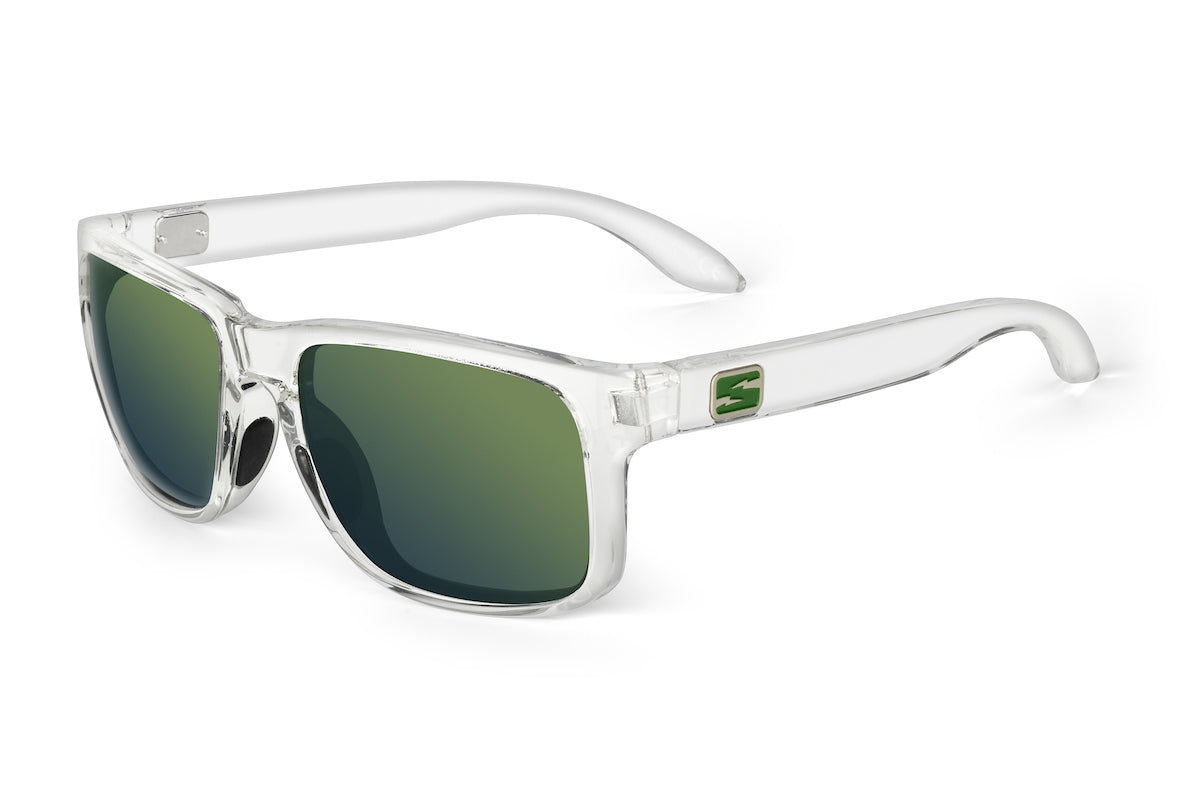 Decoy sunglasses in clear frame, Arctic edition, on-face view