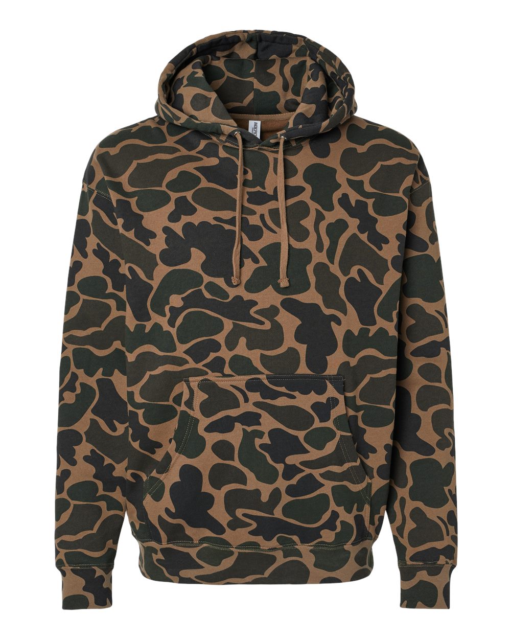 Custom Independent Trading Co. IND4000 heavyweight hooded sweatshirt in Duck Camo, front view, ready for personalized printing