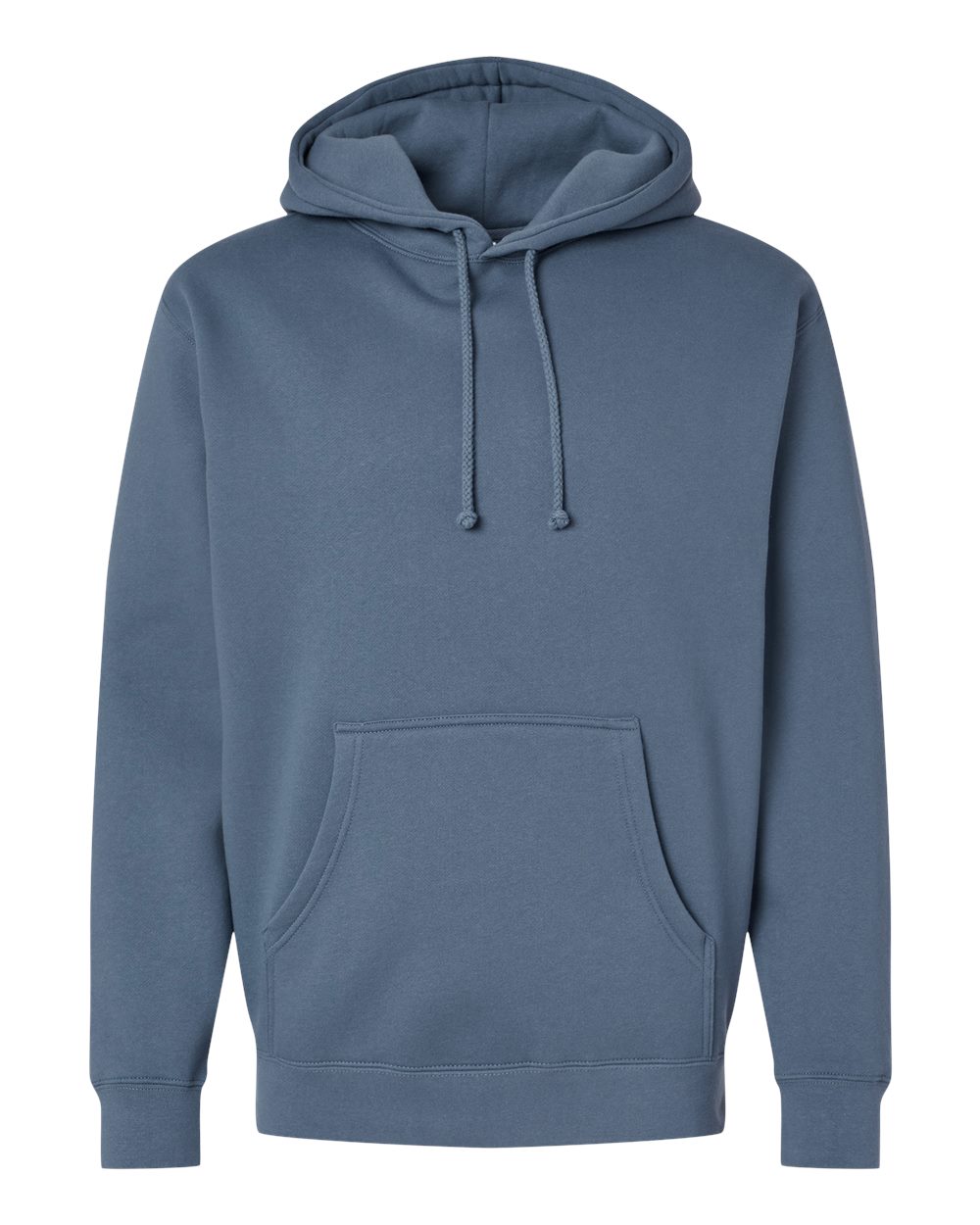 Custom Independent Trading Co. IND4000 heavyweight hooded sweatshirt in Storm Blue, front view, ready for personalized printing
