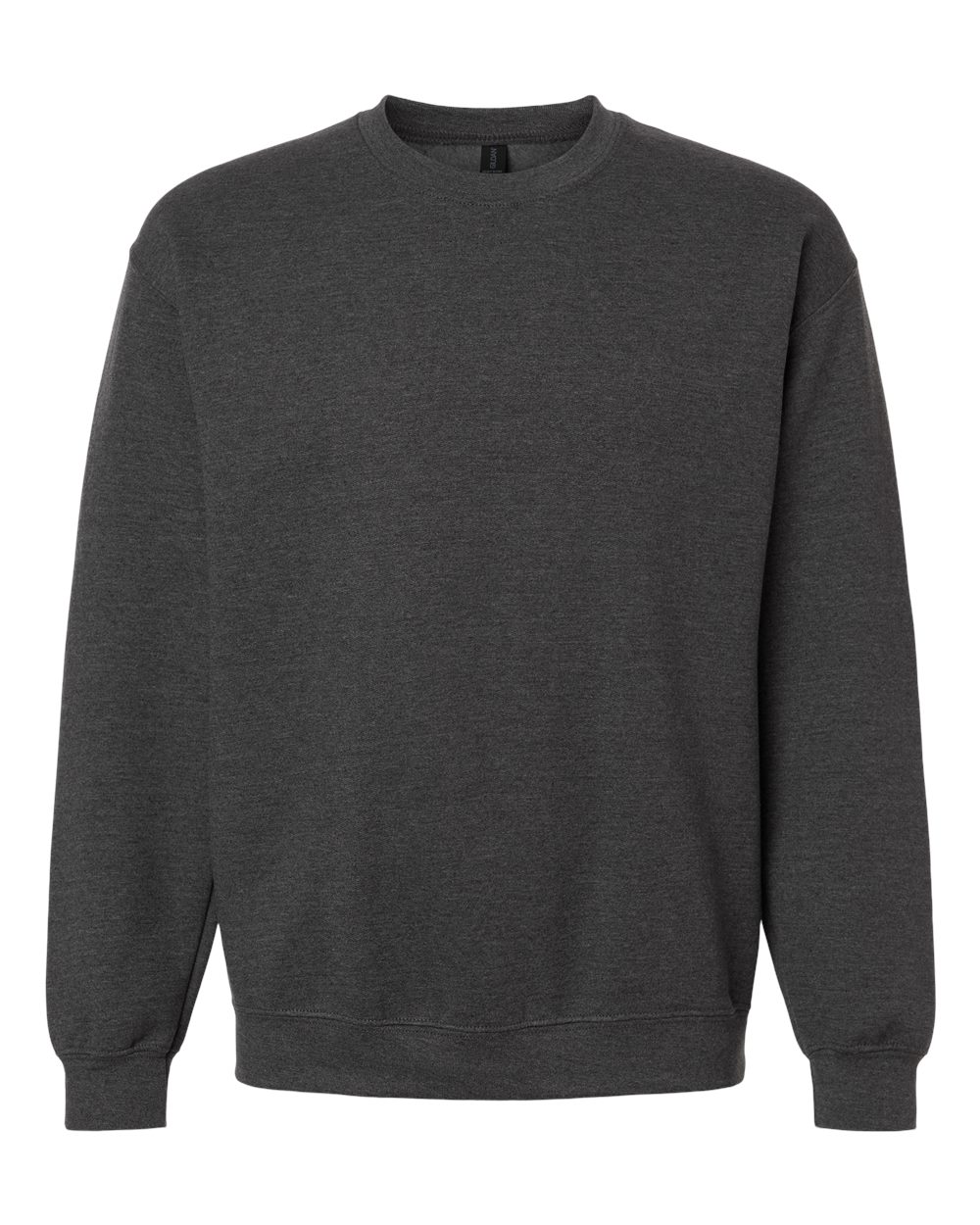 Custom Gildan 18000 Heavy Blend crewneck sweatshirt in Fan Charcoal Heather, front view, ready for personalized printing