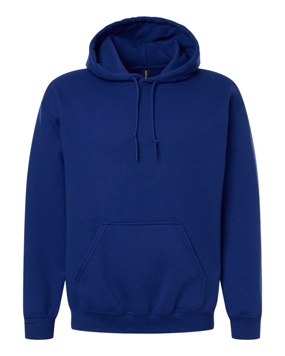 Custom Gildan 18500 Heavy Blend hooded sweatshirt in Fan Deep Royal, front view, ready for personalized printing
