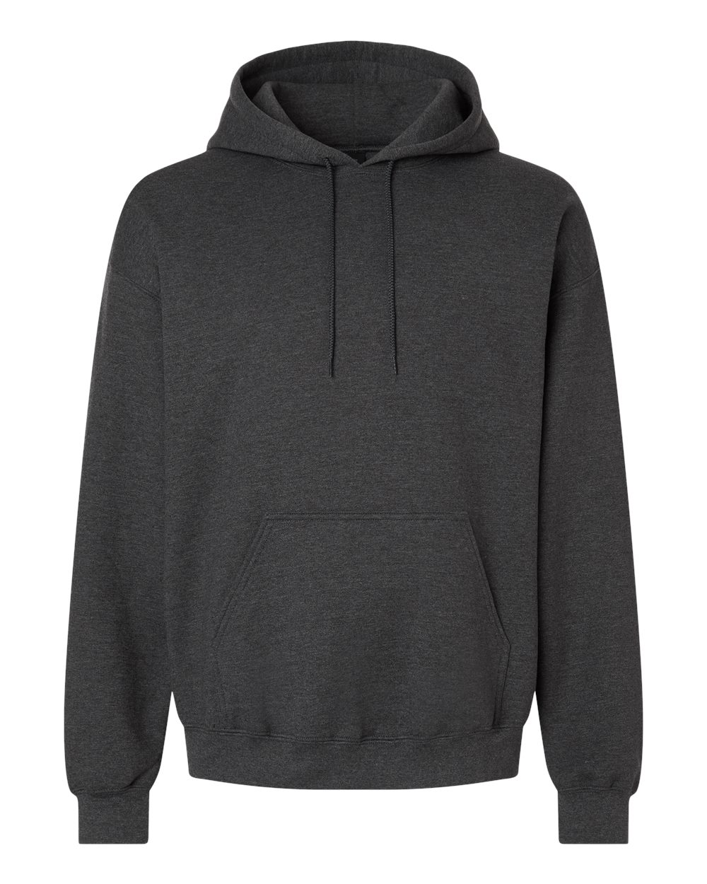 Custom Gildan 18500 Heavy Blend hooded sweatshirt in Fan Charcoal Heather, front view, ready for personalized printing