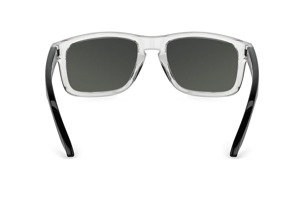 Decoy sunglasses in clear/black, Polar edition, on-face view