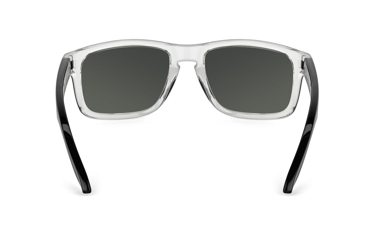 Decoy sunglasses in clear/black, Polar edition, on-face view