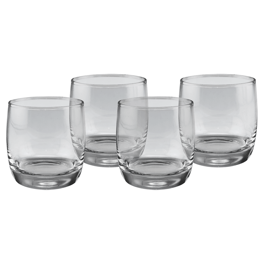 Custom engraved 10 oz. round rocks glasses, set of 4, alternate angle