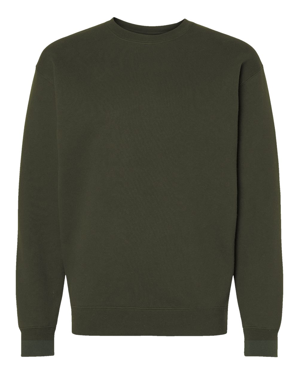 Custom Independent Trading Co. IND3000 heavyweight crewneck sweatshirt in Army, front view, ready for personalized printing