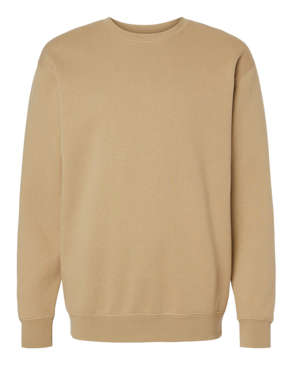 Custom Independent Trading Co. IND3000 heavyweight crewneck sweatshirt in Sandstone, front view, ready for personalized printing