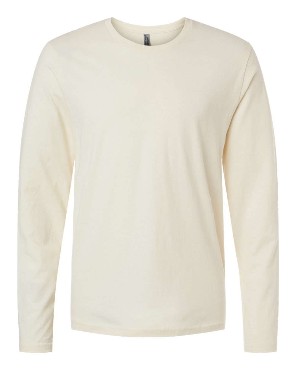 Custom Next Level 3601 unisex cotton long sleeve t-shirt in Natural, front view, ready for personalized printing