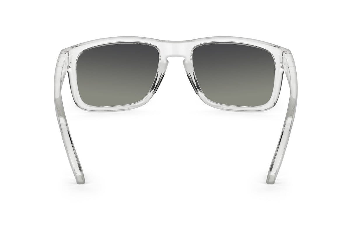 Decoy sunglasses in clear frame, Arctic edition, close-up