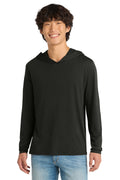 Custom District Perfect Tri long sleeve hoodie in Black, front view, ready for personalized printing