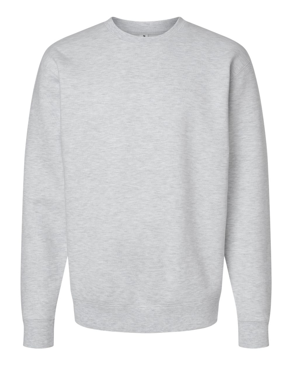 Custom Independent Trading Co. IND3000 heavyweight crewneck sweatshirt in Ash Heather, front view, ready for personalized printing