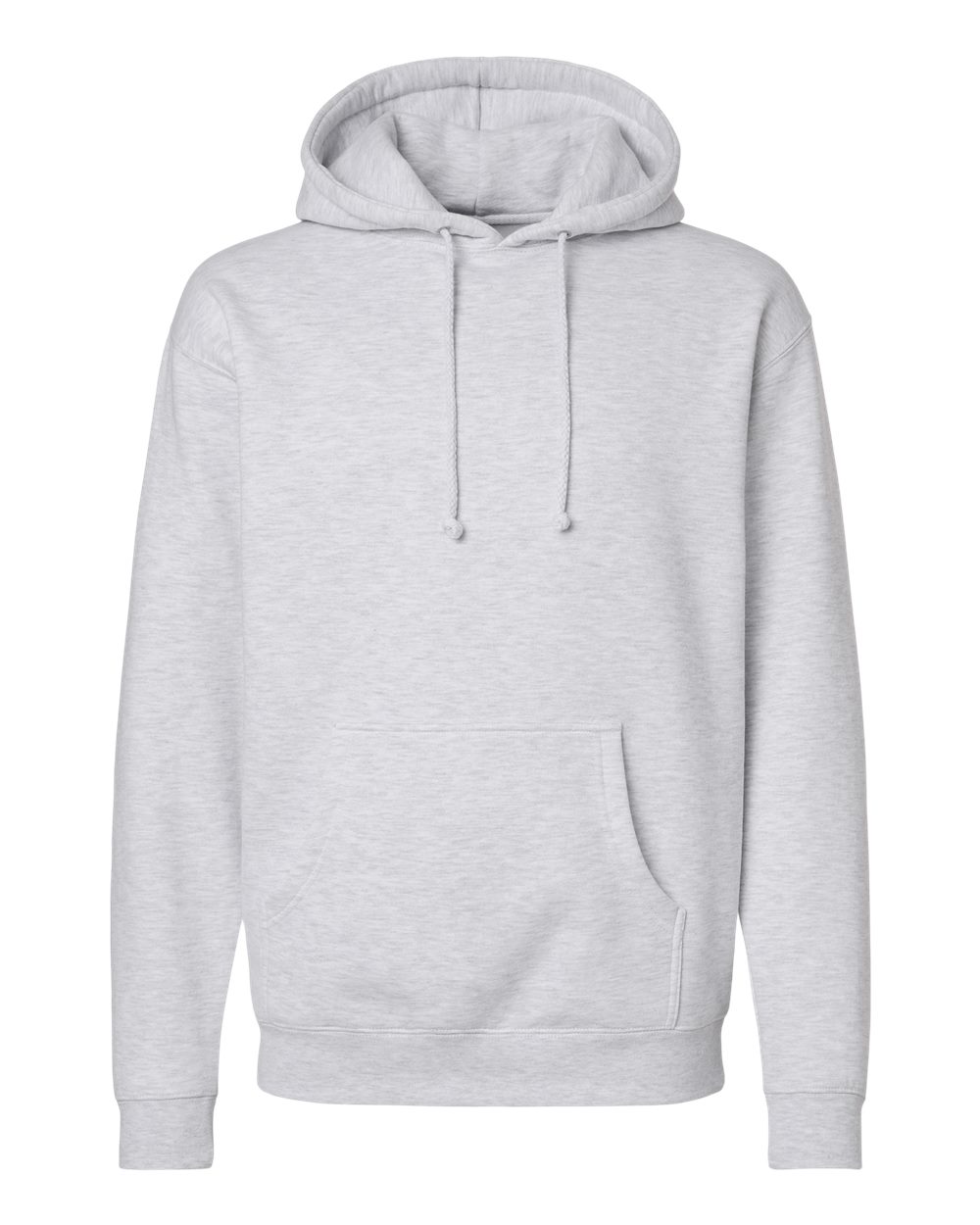 Custom Independent Trading Co. IND4000 heavyweight hooded sweatshirt in Ash Heather, front view, ready for personalized printing