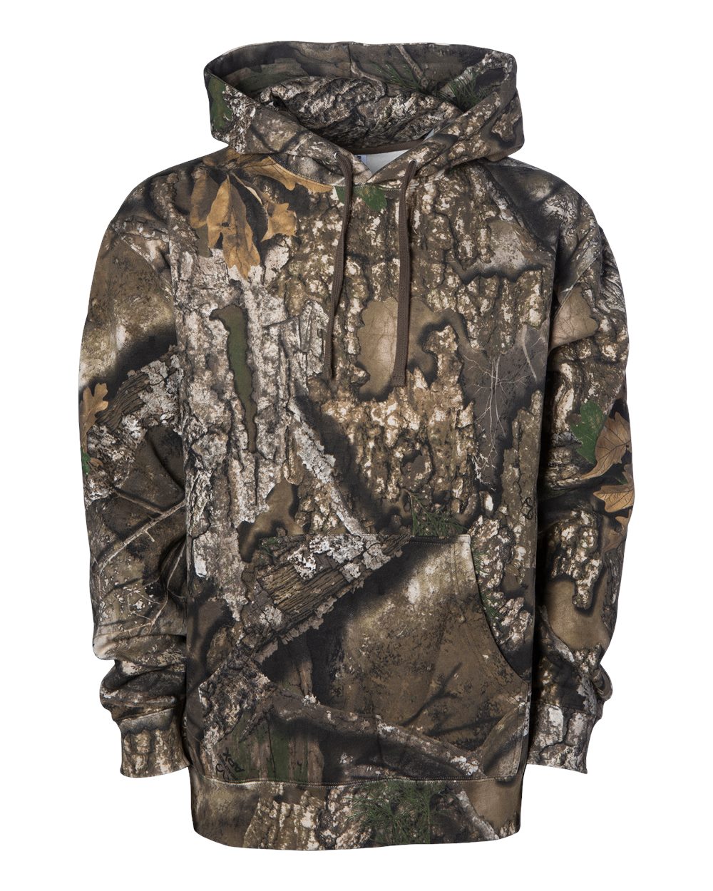 Custom Independent Trading Co. IND4000 heavyweight hooded sweatshirt in Realtree APX Camo, front view, ready for personalized printing