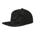 Custom Zapped Headwear Osprey 7-Panel Perforated Snapback Hat in Black Camo/Black, ready for personalized logo or design