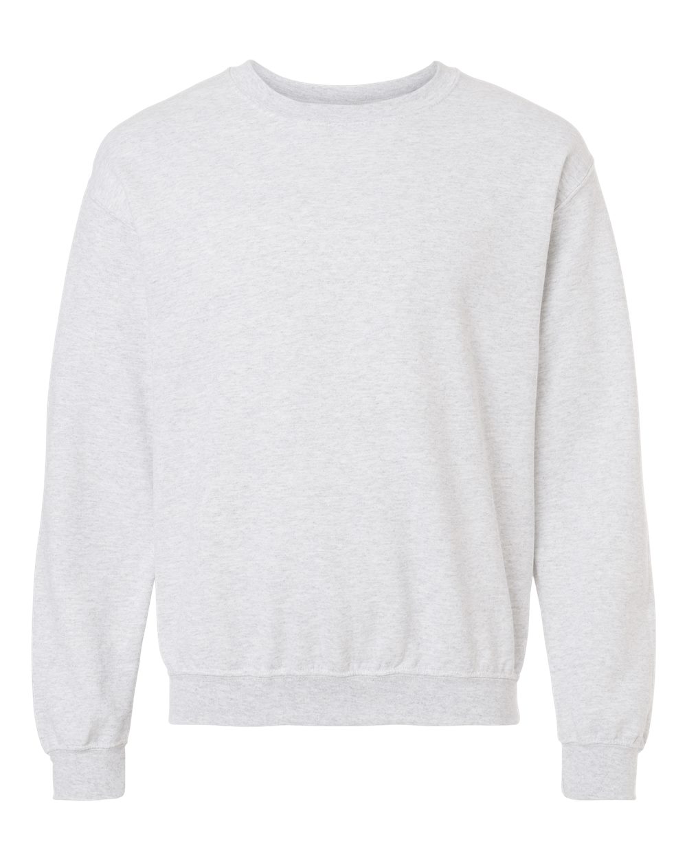 Custom Gildan 18000 Heavy Blend crewneck sweatshirt in Ash, front view, ready for personalized printing