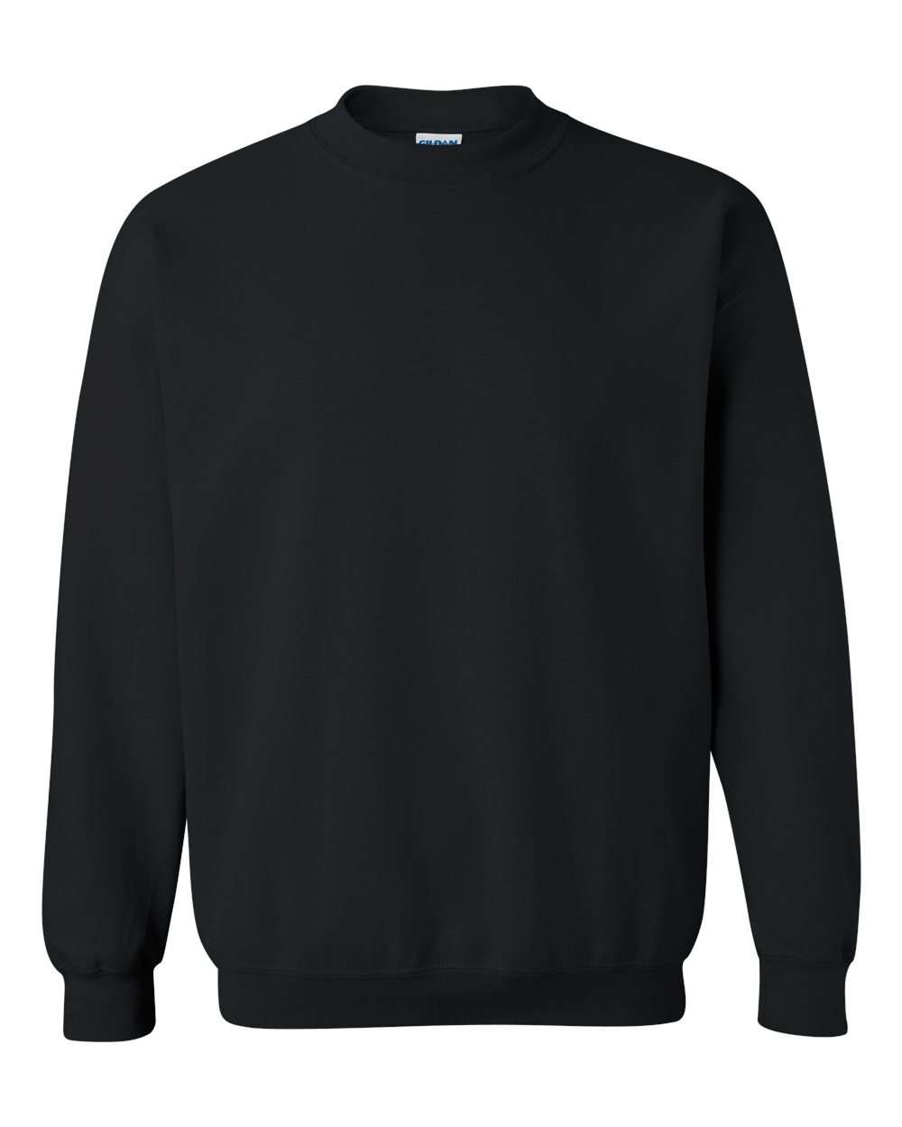 Custom Gildan 18000 Heavy Blend crewneck sweatshirt in Black, front view, ready for personalized printing