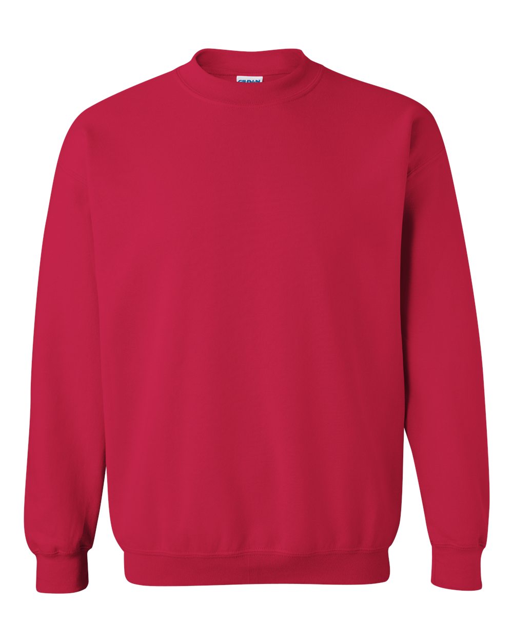 Custom Gildan 18000 Heavy Blend crewneck sweatshirt in Cherry Red, front view, ready for personalized printing
