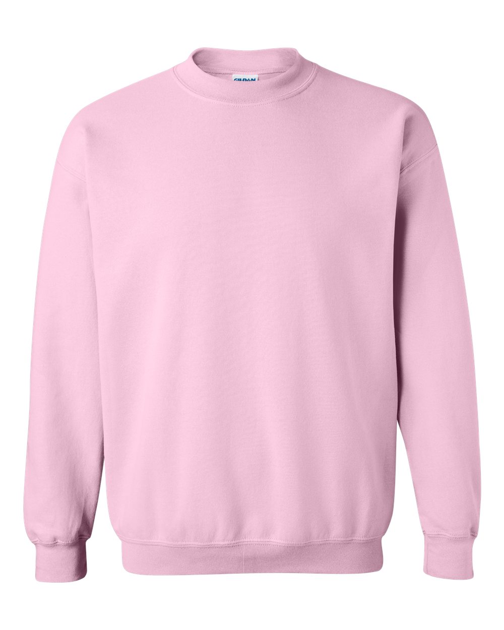 Custom Gildan 18000 Heavy Blend crewneck sweatshirt in Light Pink, front view, ready for personalized printing