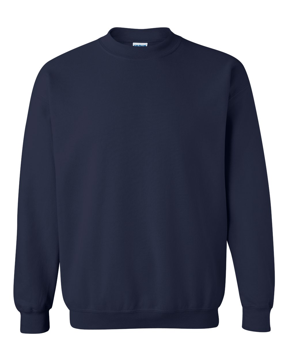 Custom Gildan 18000 Heavy Blend crewneck sweatshirt in Navy, front view, ready for personalized printing