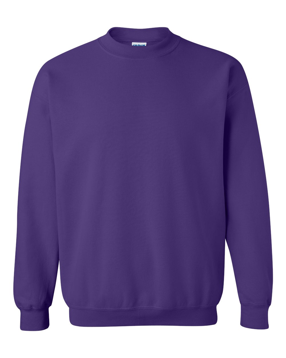 Custom Gildan 18000 Heavy Blend crewneck sweatshirt in Purple, front view, ready for personalized printing
