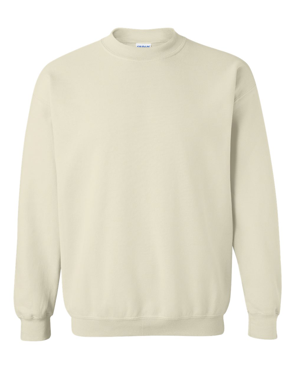 Custom Gildan 18000 Heavy Blend crewneck sweatshirt in Sand, front view, ready for personalized printing