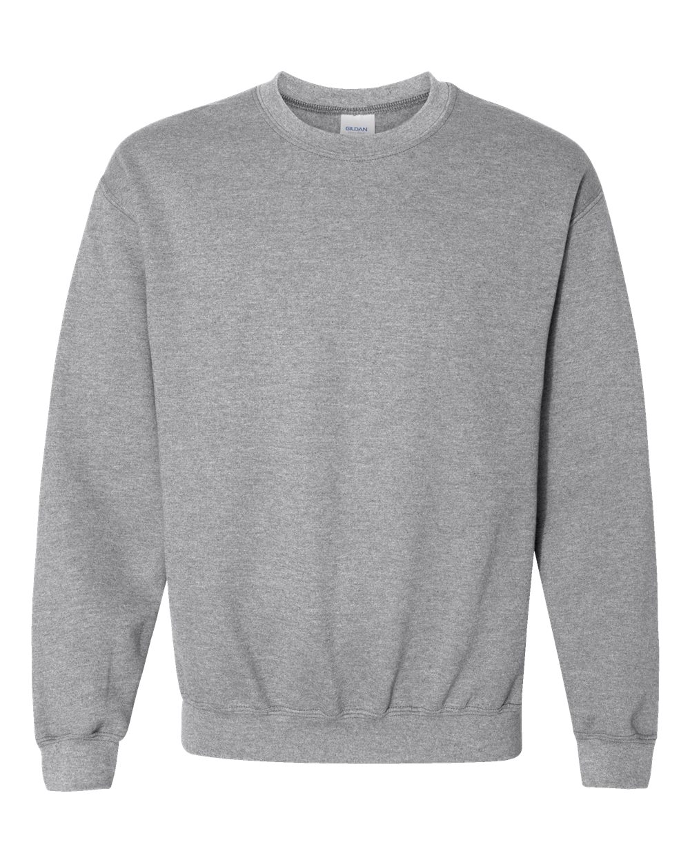Custom Gildan 18000 Heavy Blend crewneck sweatshirt in Sport Grey, front view, ready for personalized printing