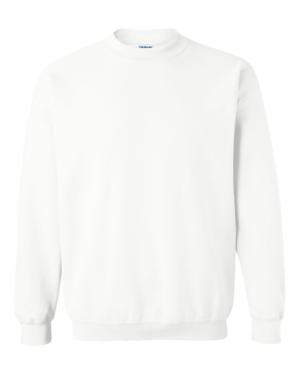 Custom Gildan 18000 Heavy Blend crewneck sweatshirt in White, front view, ready for personalized printing