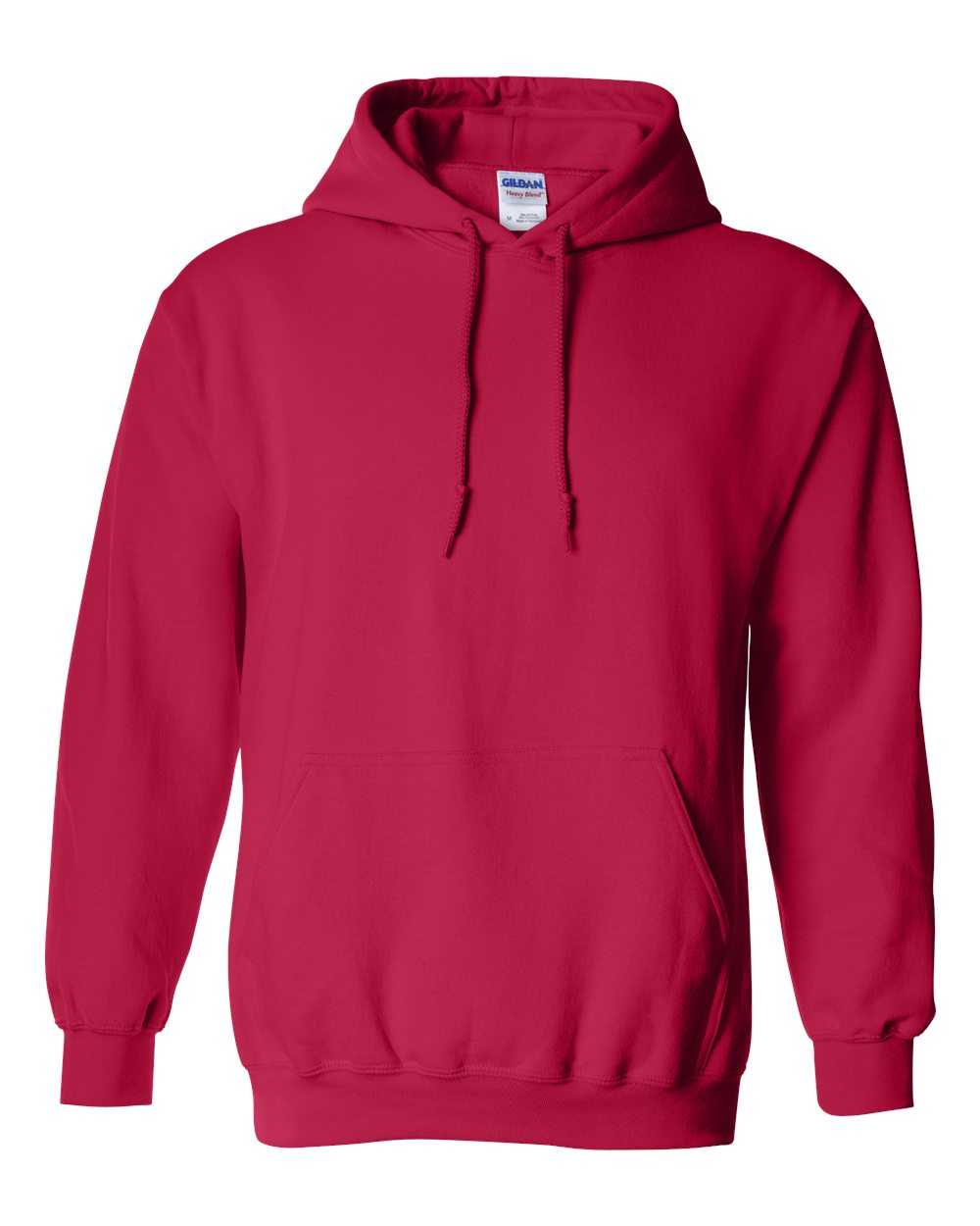 Custom Gildan 18500 Heavy Blend hooded sweatshirt in Cherry Red, front view, ready for personalized printing