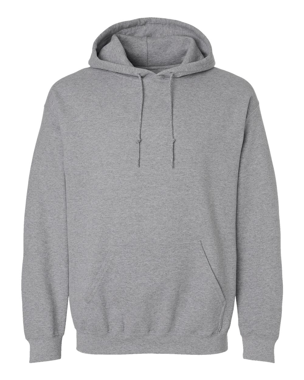 Custom Gildan 18500 Heavy Blend hooded sweatshirt in Sport Grey, front view, ready for personalized printing