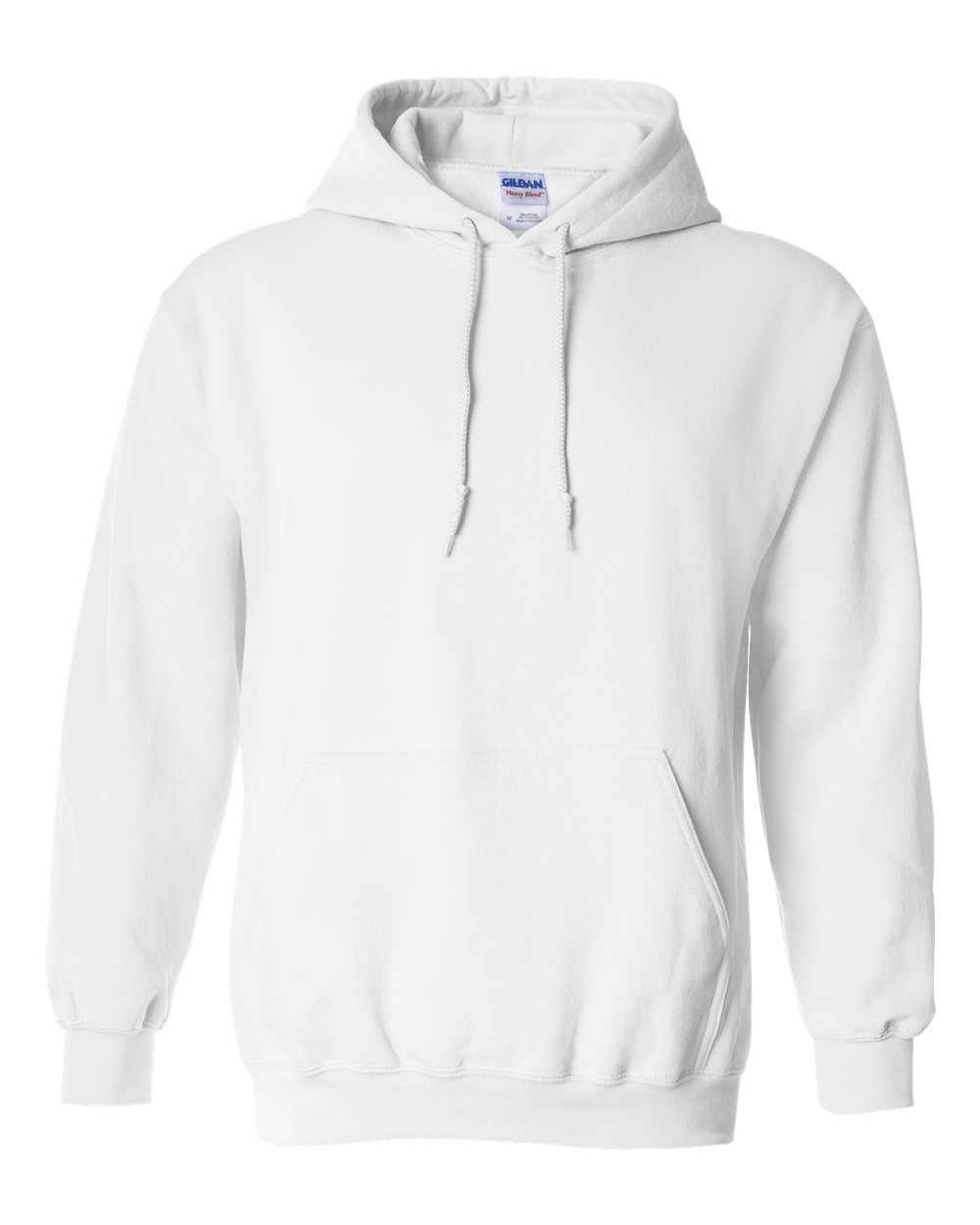 Custom Gildan 18500 Heavy Blend hooded sweatshirt in White, front view, ready for personalized printing