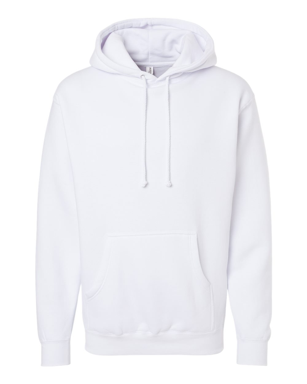 Custom Independent Trading Co. IND4000 heavyweight hooded sweatshirt in White, front view, ready for personalized printing