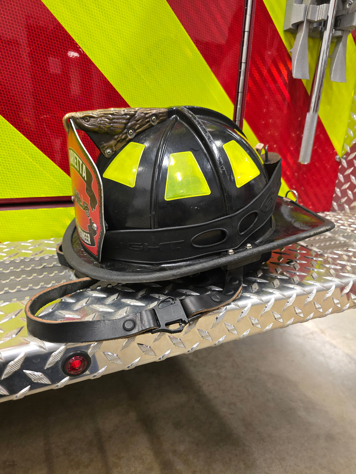 Leather firefighter helmet chin strap
