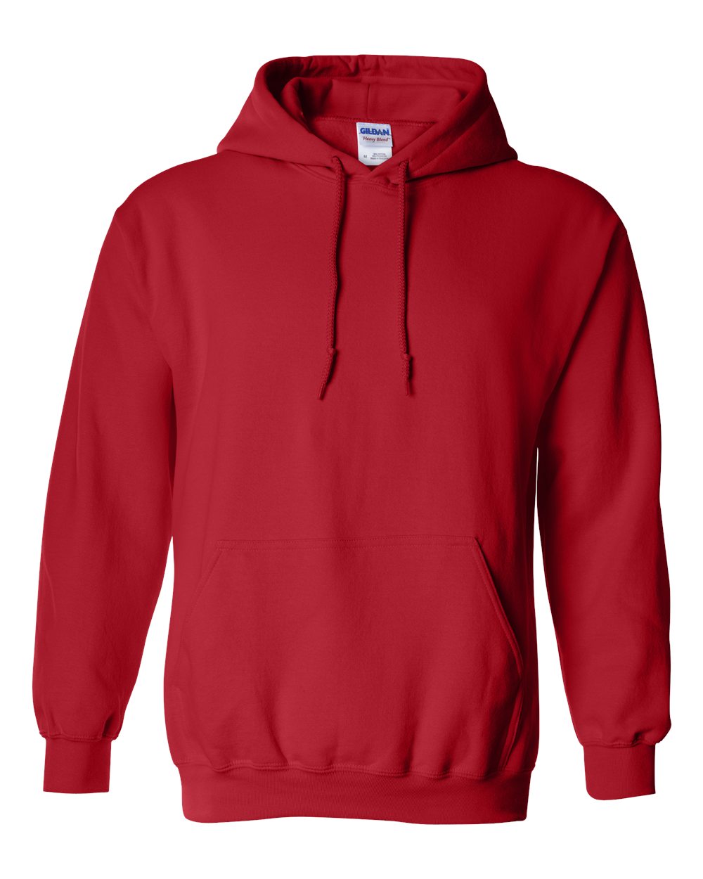Custom Gildan 18500 Heavy Blend hooded sweatshirt in Red, front view, ready for personalized printing