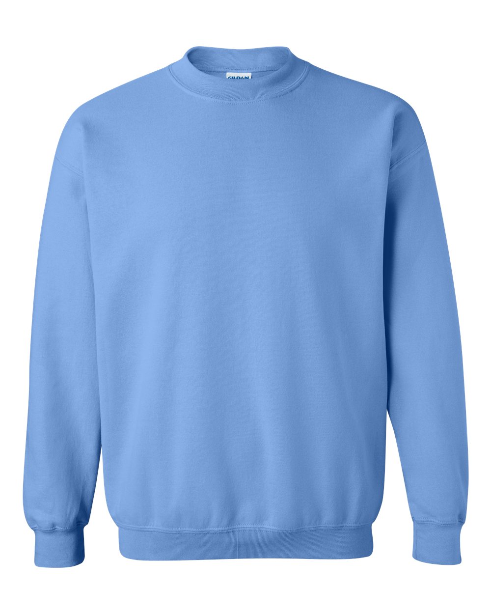 Custom Gildan 18000 Heavy Blend crewneck sweatshirt in Carolina Blue, front view, ready for personalized printing