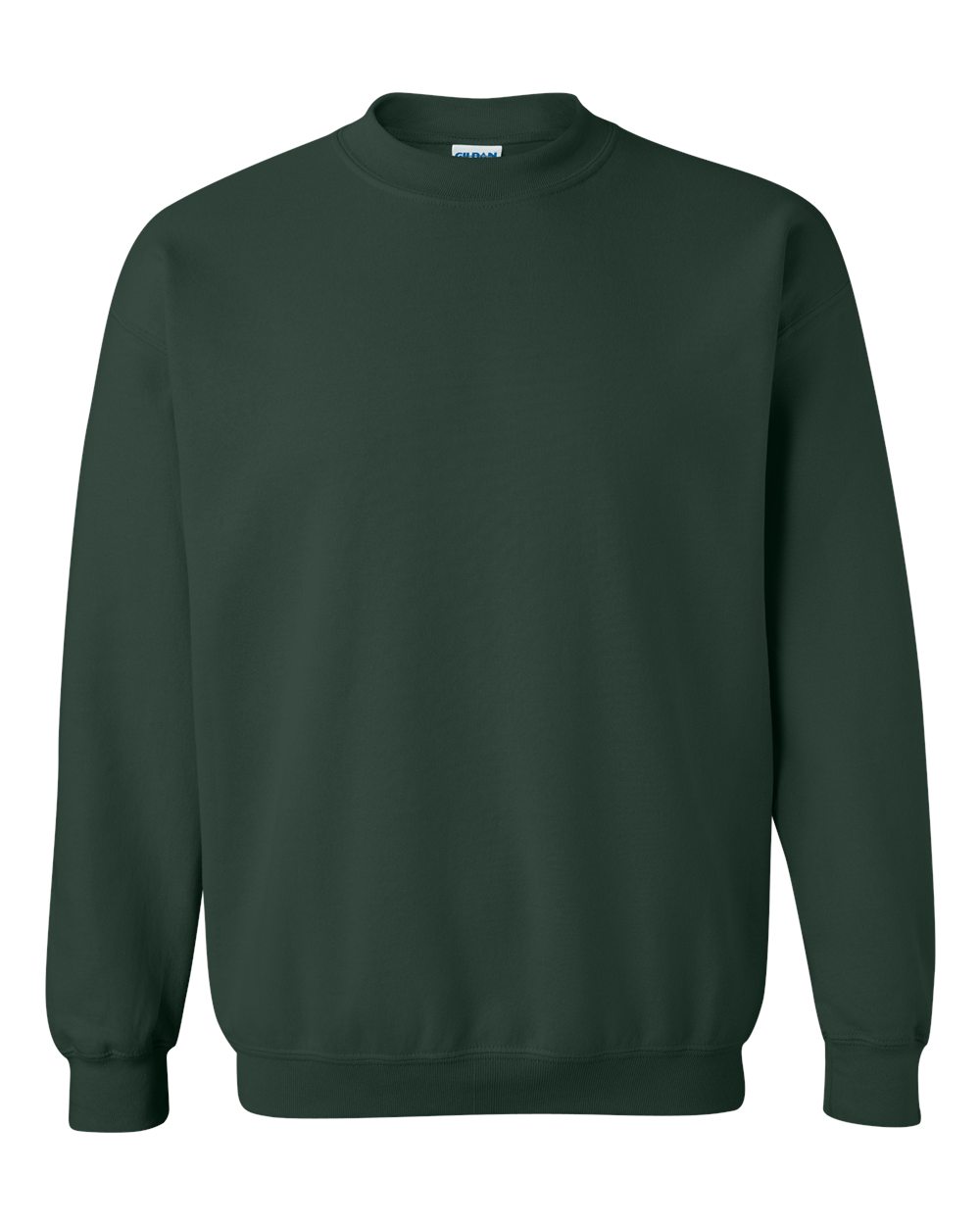 Custom Gildan 18000 Heavy Blend crewneck sweatshirt in Forest, front view, ready for personalized printing
