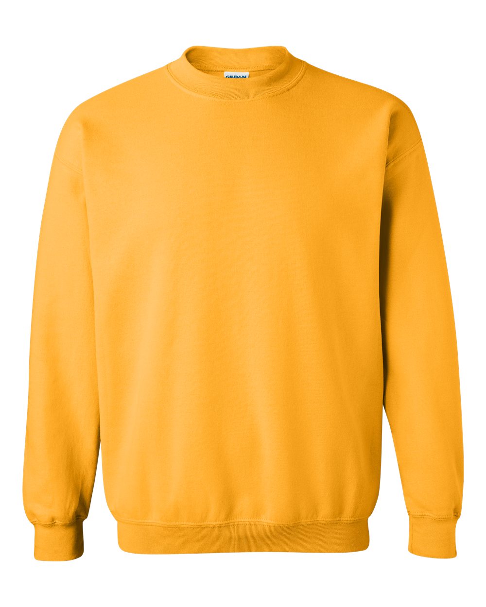 Custom Gildan 18000 Heavy Blend crewneck sweatshirt in Gold, front view, ready for personalized printing