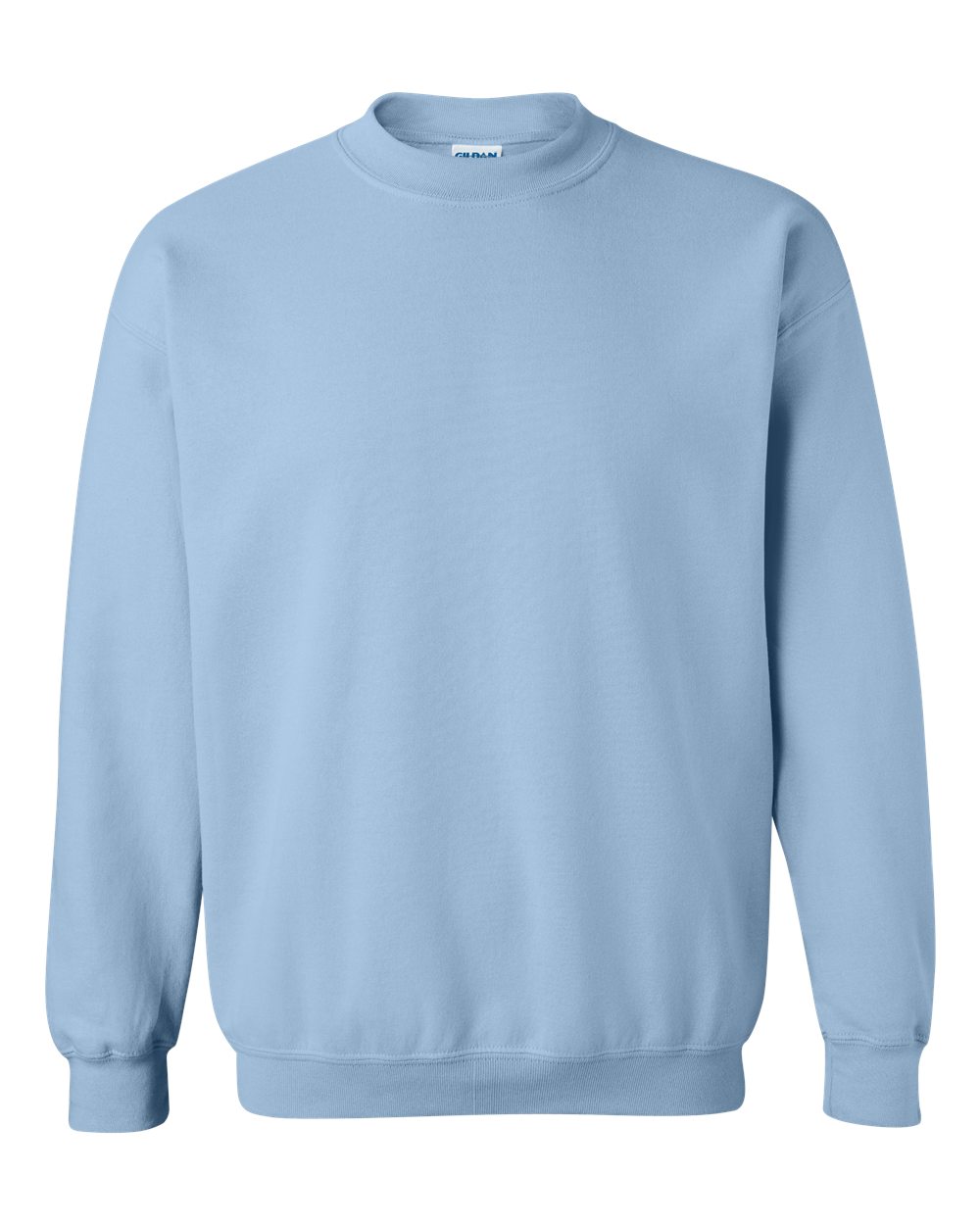 Custom Gildan 18000 Heavy Blend crewneck sweatshirt in Light Blue, front view, ready for personalized printing