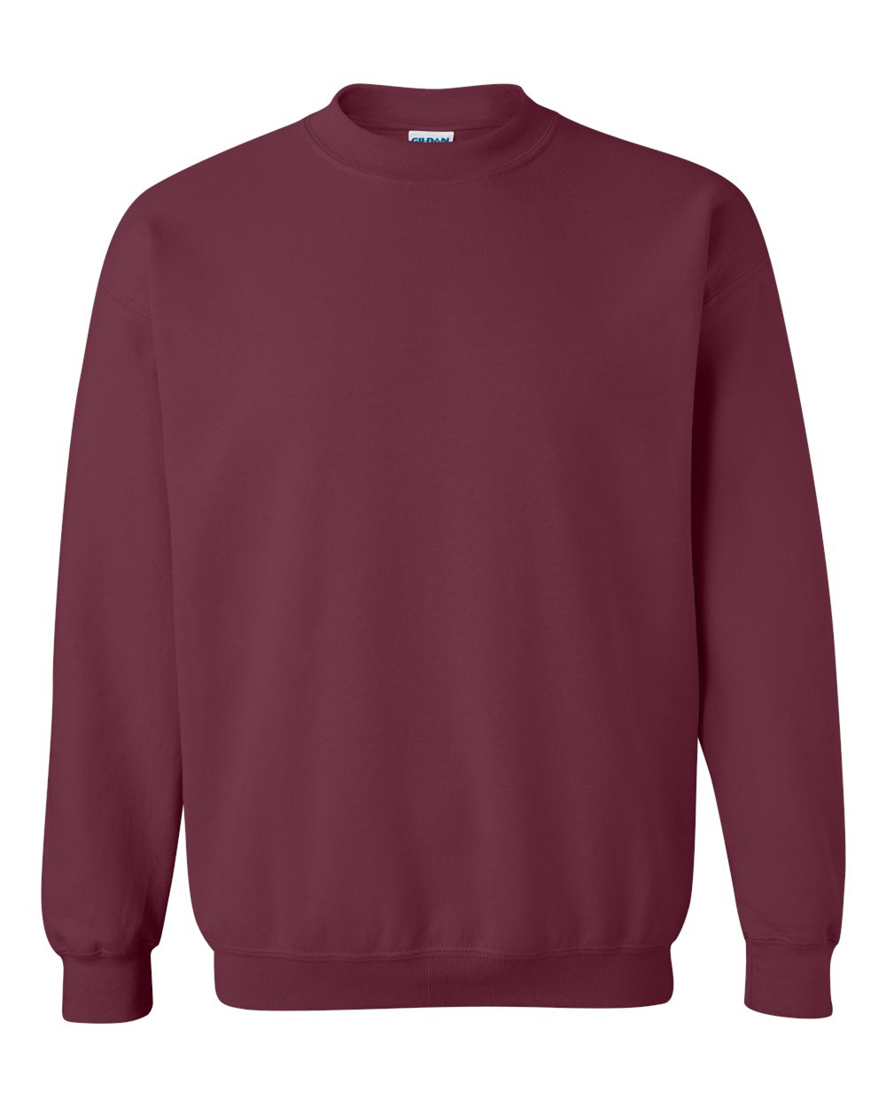 Custom Gildan 18000 Heavy Blend crewneck sweatshirt in Maroon, front view, ready for personalized printing