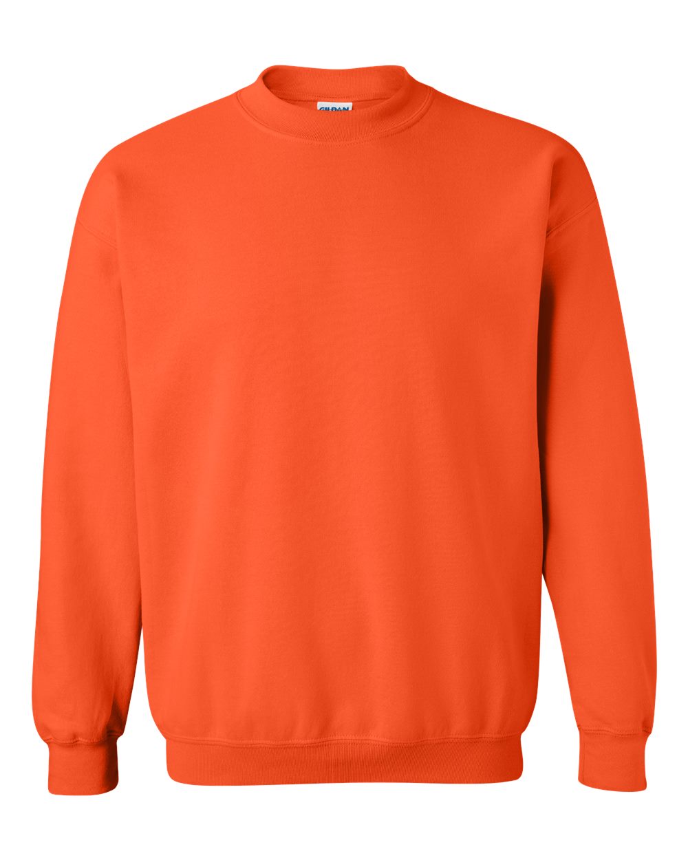 Custom Gildan 18000 Heavy Blend crewneck sweatshirt in Orange, front view, ready for personalized printing