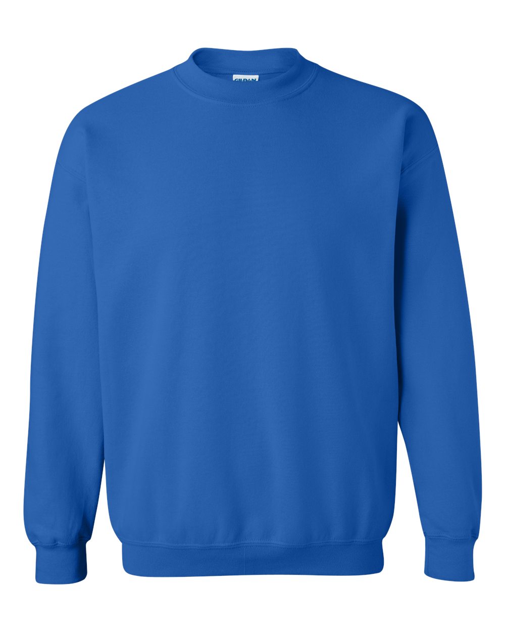 Custom Gildan 18000 Heavy Blend crewneck sweatshirt in Royal, front view, ready for personalized printing