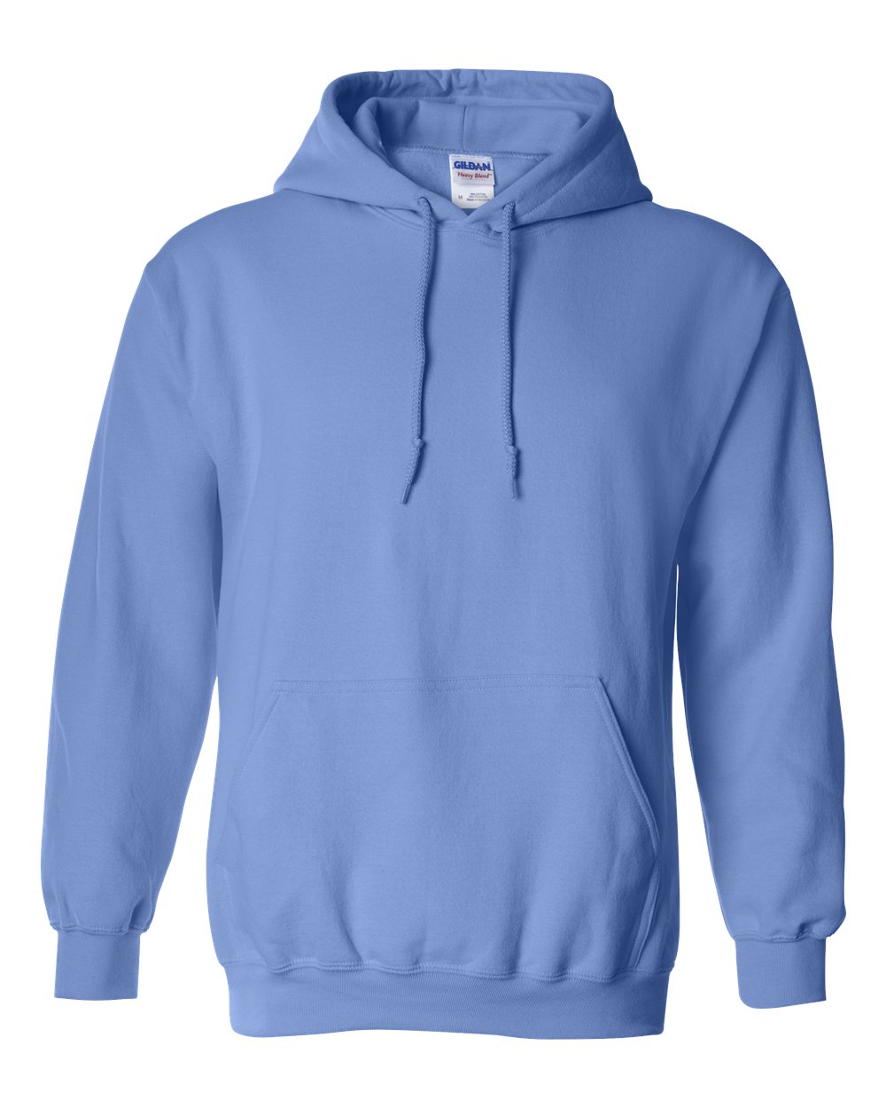 Custom Gildan 18500 Heavy Blend hooded sweatshirt in Carolina Blue, front view, ready for personalized printing