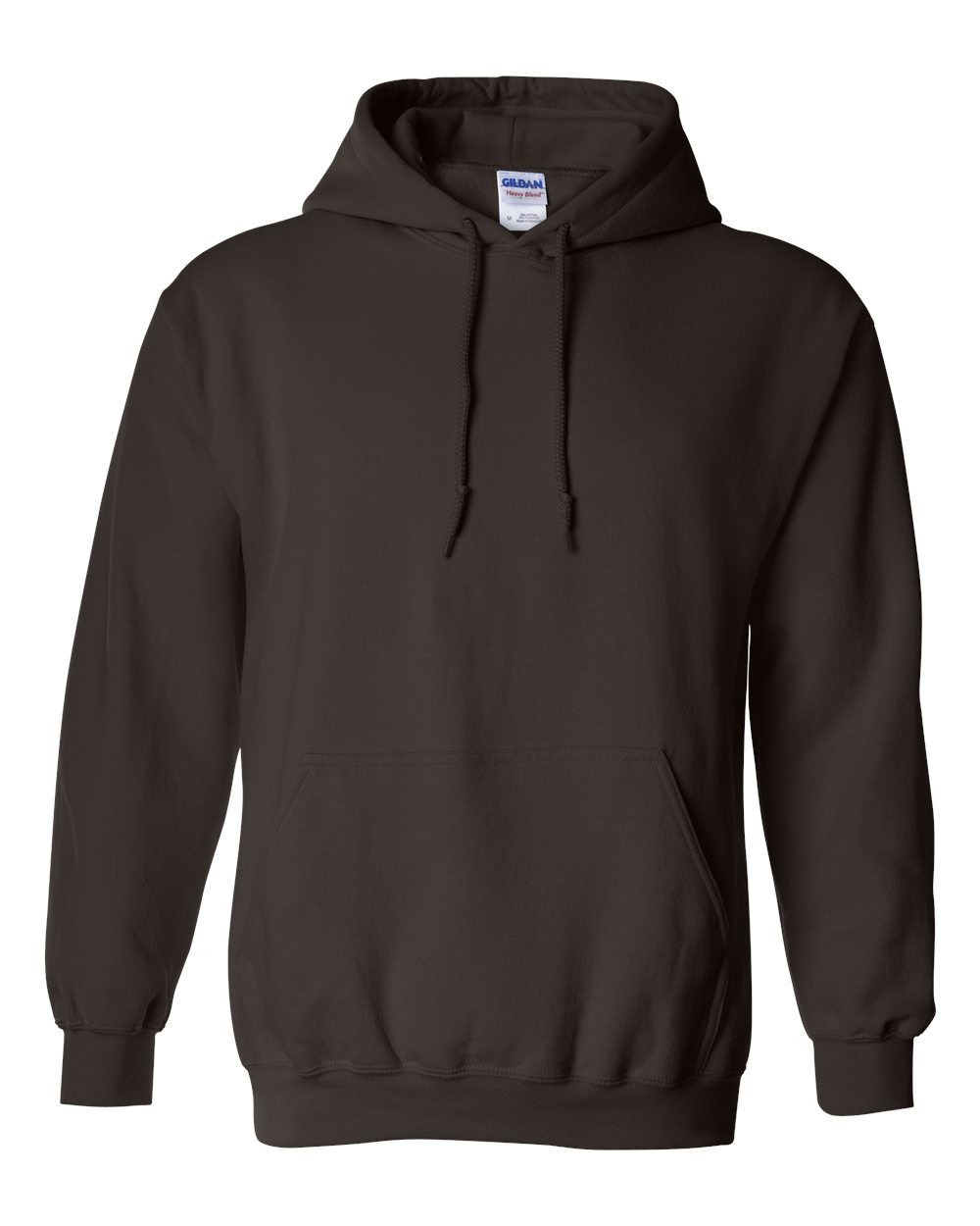Custom Gildan 18500 Heavy Blend hooded sweatshirt in Dark Chocolate, front view, ready for personalized printing