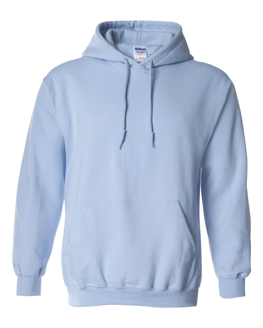 Custom Gildan 18500 Heavy Blend hooded sweatshirt in Light Blue, front view, ready for personalized printing