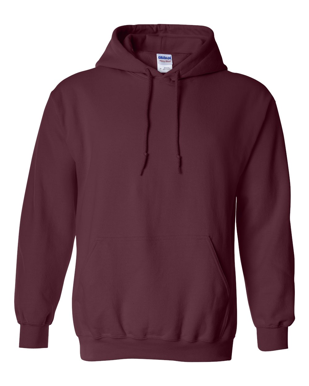 Custom Gildan 18500 Heavy Blend hooded sweatshirt in Maroon, front view, ready for personalized printing
