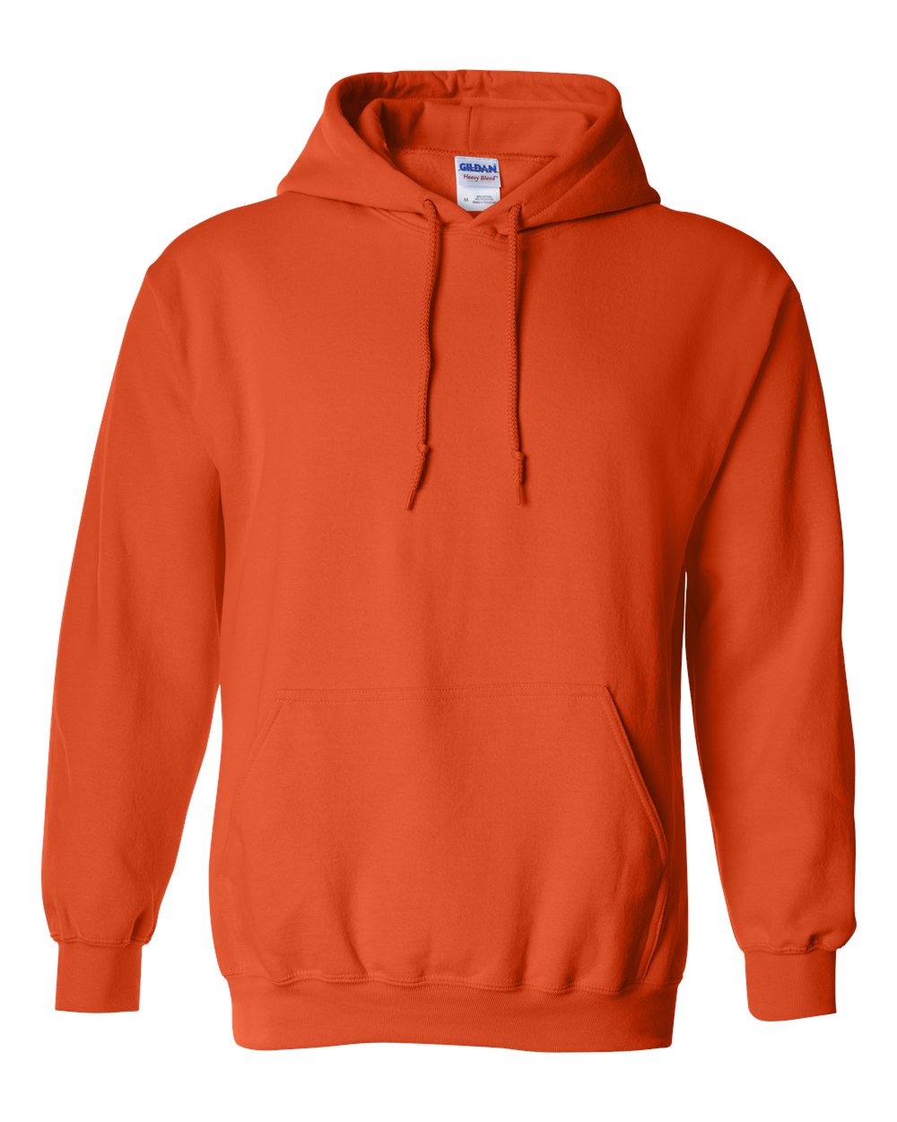 Custom Gildan 18500 Heavy Blend hooded sweatshirt in Orange, front view, ready for personalized printing