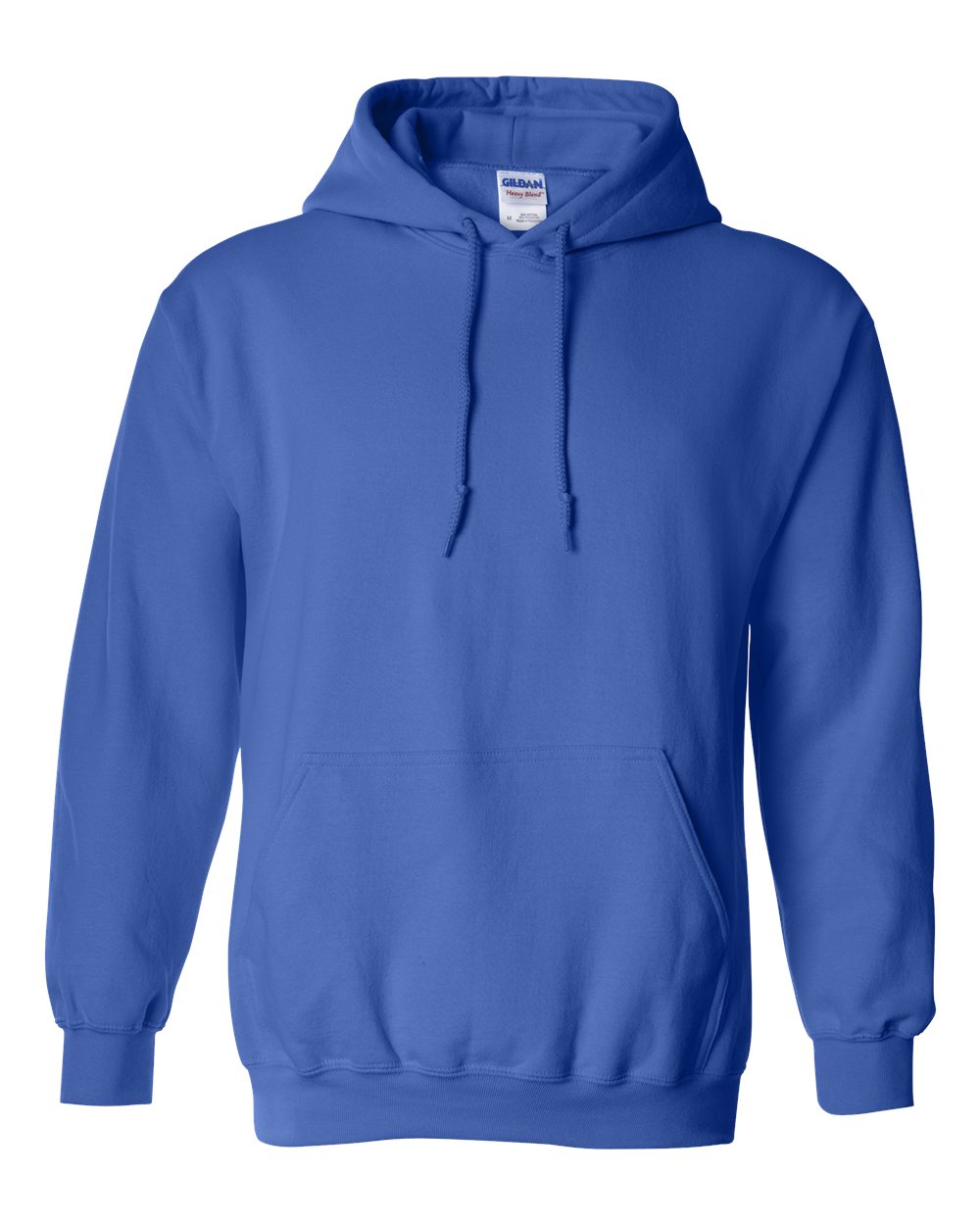 Custom Gildan 18500 Heavy Blend hooded sweatshirt in Royal, front view, ready for personalized printing