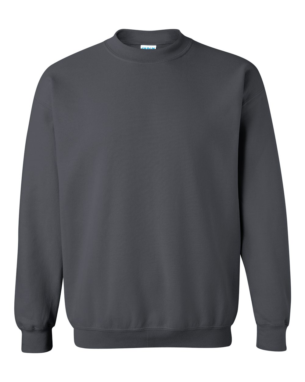 Custom Gildan 18000 Heavy Blend crewneck sweatshirt in Charcoal, front view, ready for personalized printing